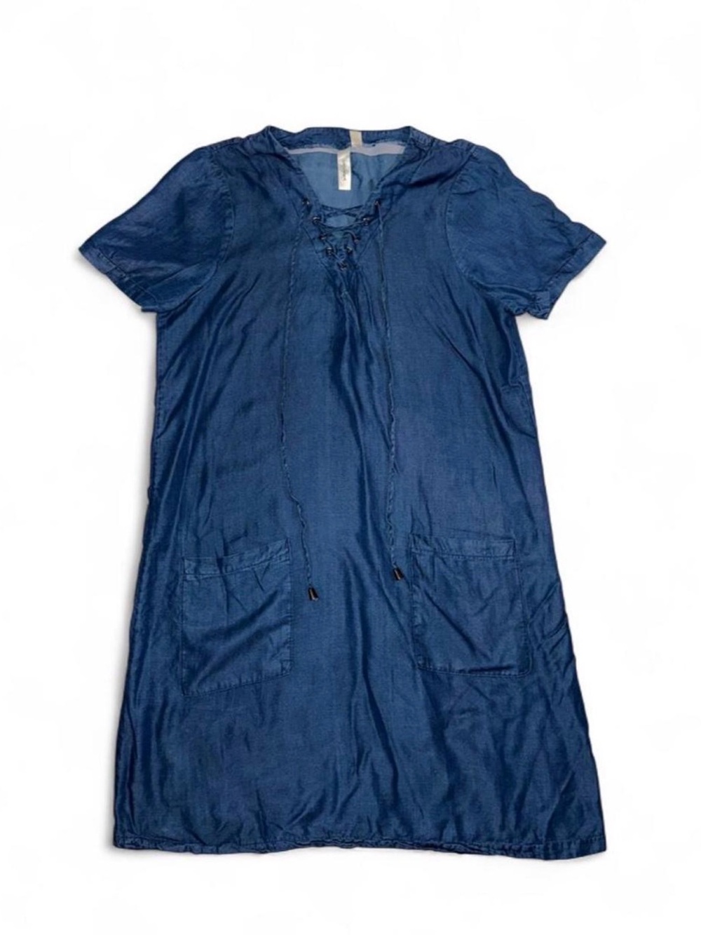 Tacera Navy Blue Short-Sleeve Lace-Up Casual Dress